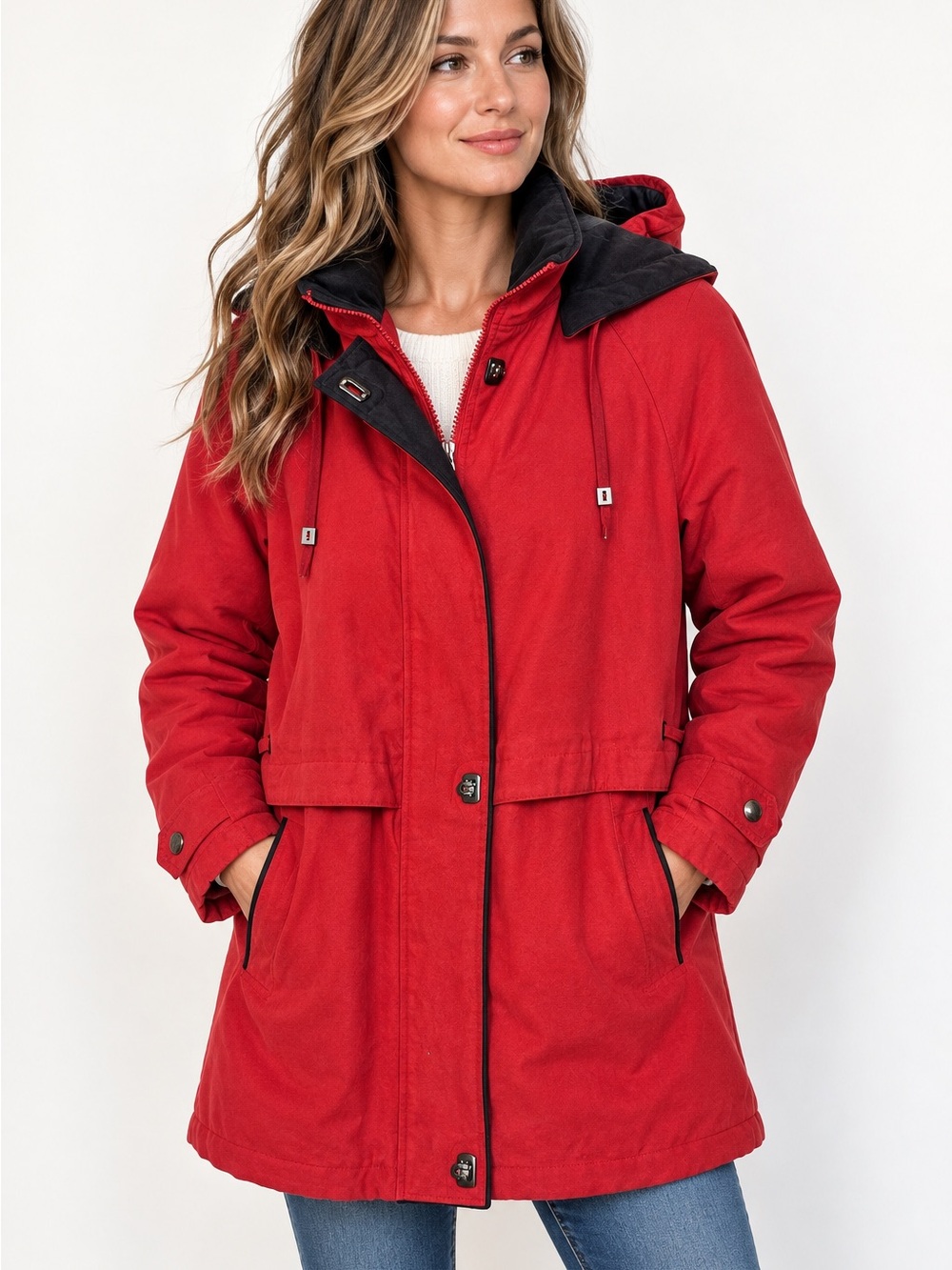 Westbound Women's Red Hooded trim Parka Jacket Coat Winter Outdoor Size Medium